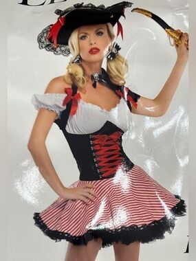 Vintage Y2K Pirate Costume- Leg Avenue - MilkMaid Style Top-Ribbon Corset LaceUp